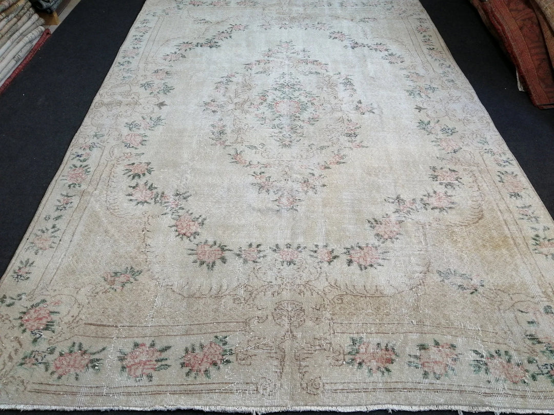 Beige Turkish Runner Rug 7' x 10' Hand-Knotted | No. WR43826