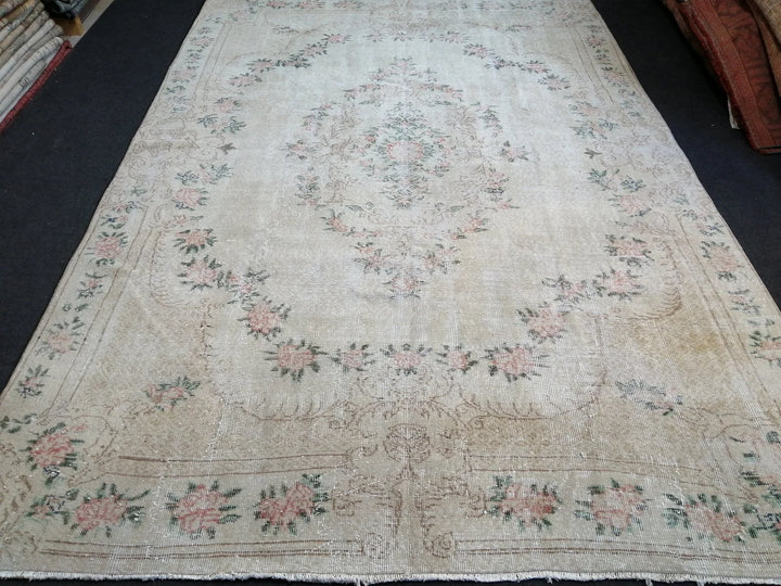 Beige Turkish Runner Rug 7' x 10' Hand-Knotted | No. WR43826