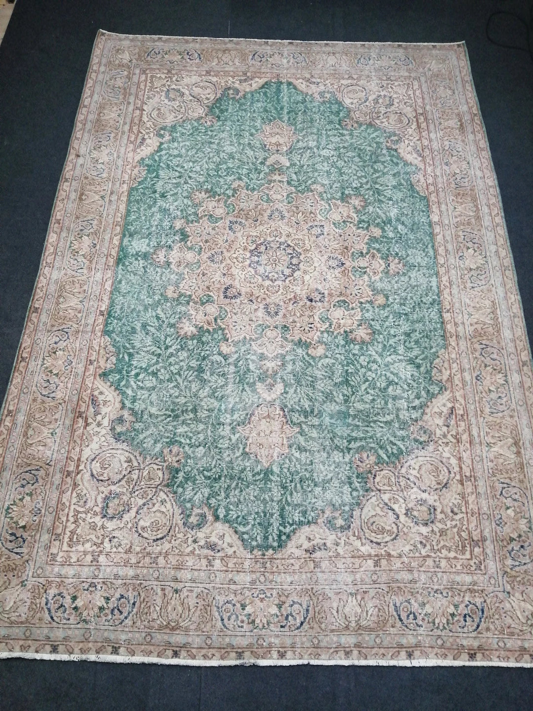Green Turkish Runner Rug 7' x 10' 5" Hand-Knotted | No. WR43903
