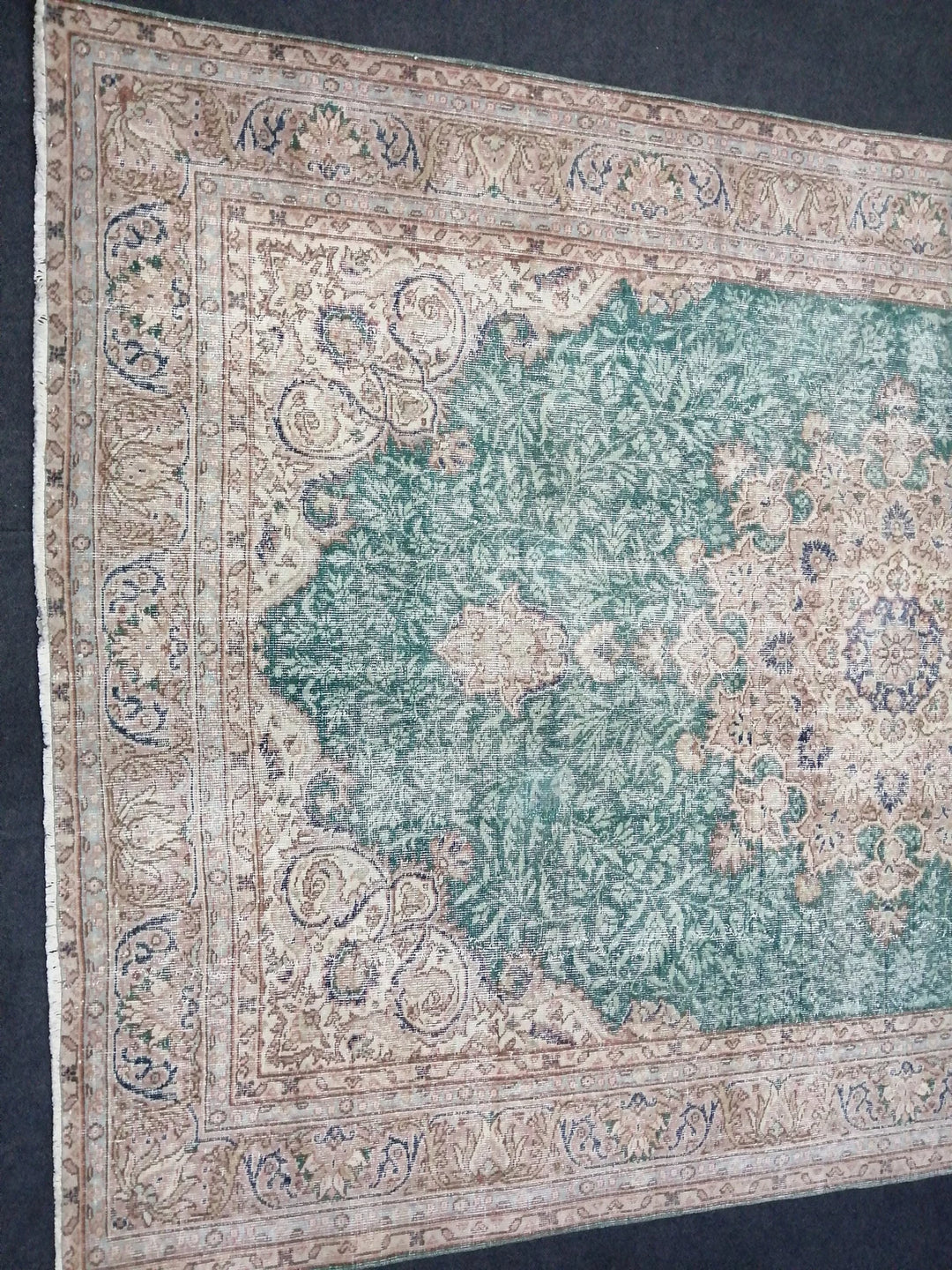 Green Turkish Runner Rug 7' x 10' 5" Hand-Knotted | No. WR43903