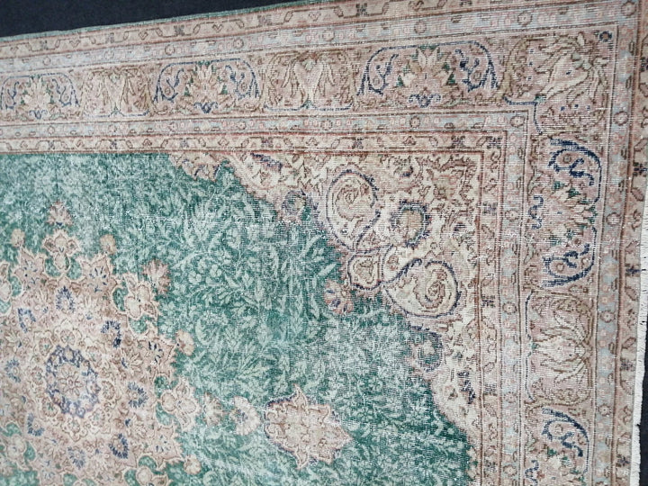 Green Turkish Runner Rug 7' x 10' 5" Hand-Knotted | No. WR43903