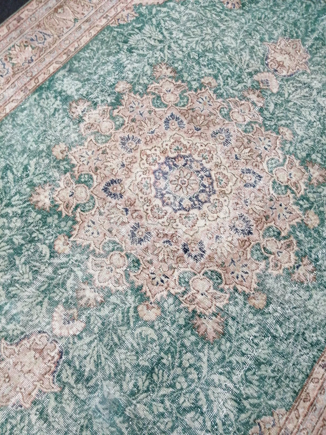 Green Turkish Runner Rug 7' x 10' 5" Hand-Knotted | No. WR43903