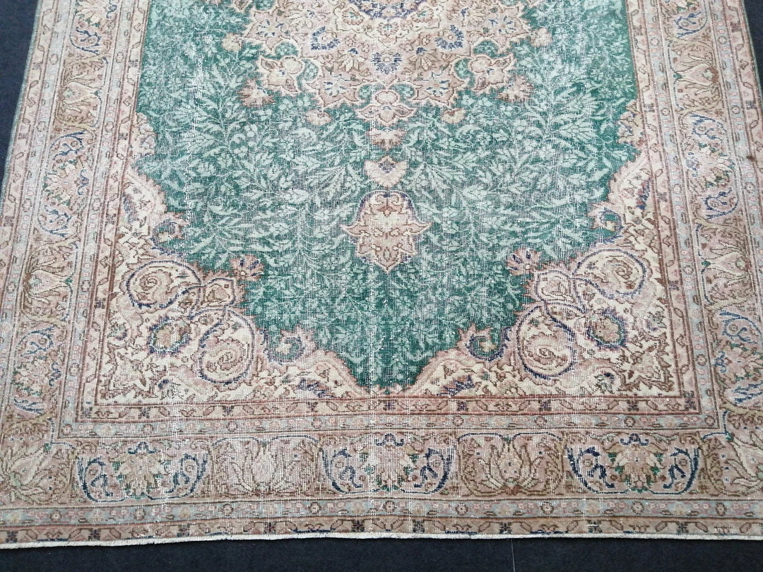 Green Turkish Runner Rug 7' x 10' 5" Hand-Knotted | No. WR43903