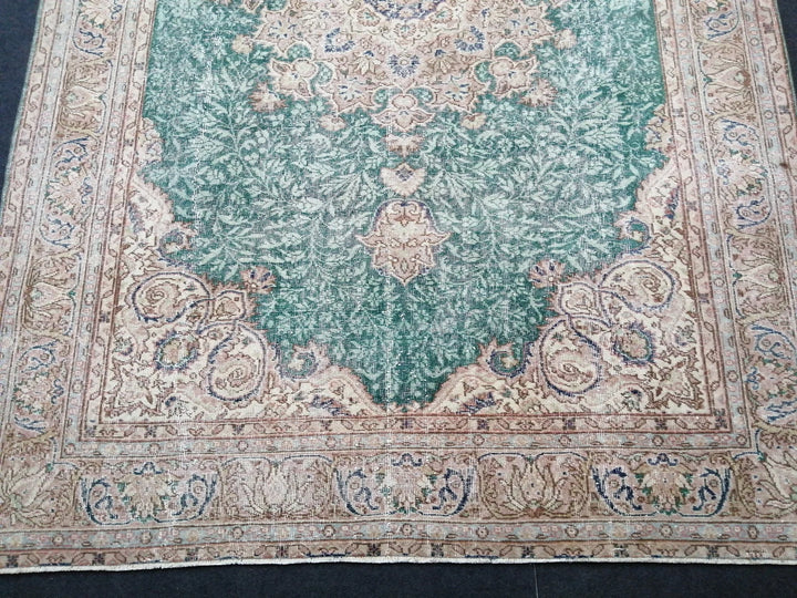 Green Turkish Runner Rug 7' x 10' 5" Hand-Knotted | No. WR43903