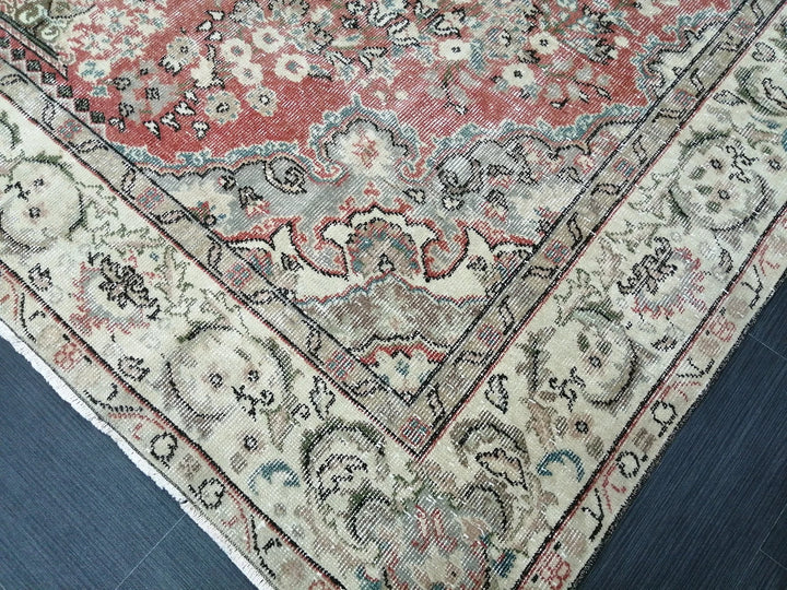 Rust Turkish Runner Rug 7' 2" x 9' Hand-Knotted | No. WR44251