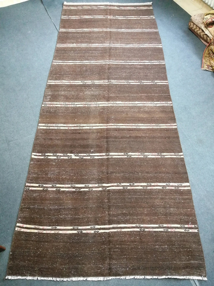 Beige Turkish Runner Rug 4' 11" x 12' 7" Hand-Knotted | No. WR44722