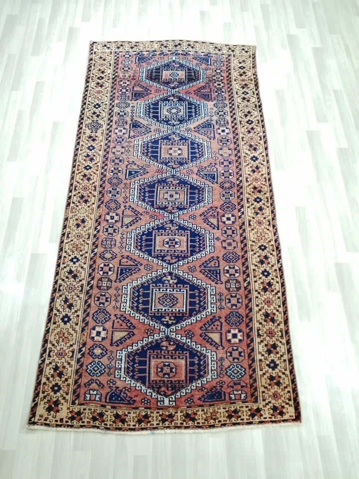 Blue Turkish Runner Rug 4' 10" x 10' 2" Hand-Knotted | No. WR44886