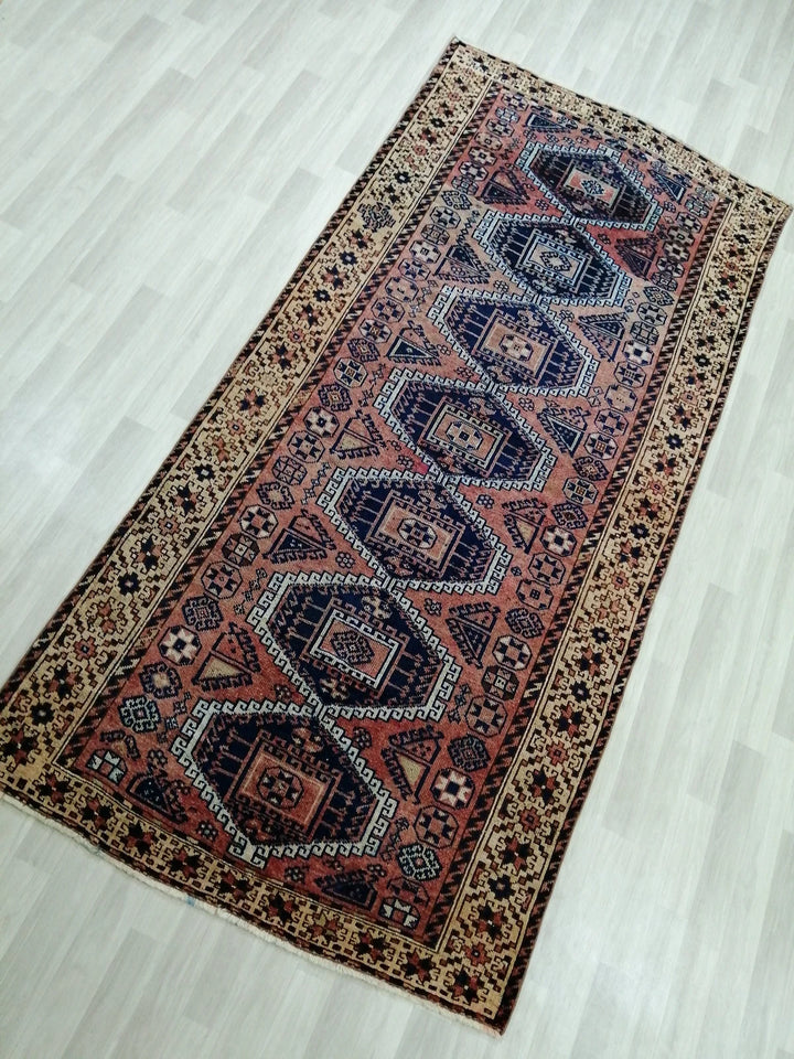 Blue Turkish Runner Rug 4' 10" x 10' 2" Hand-Knotted | No. WR44886