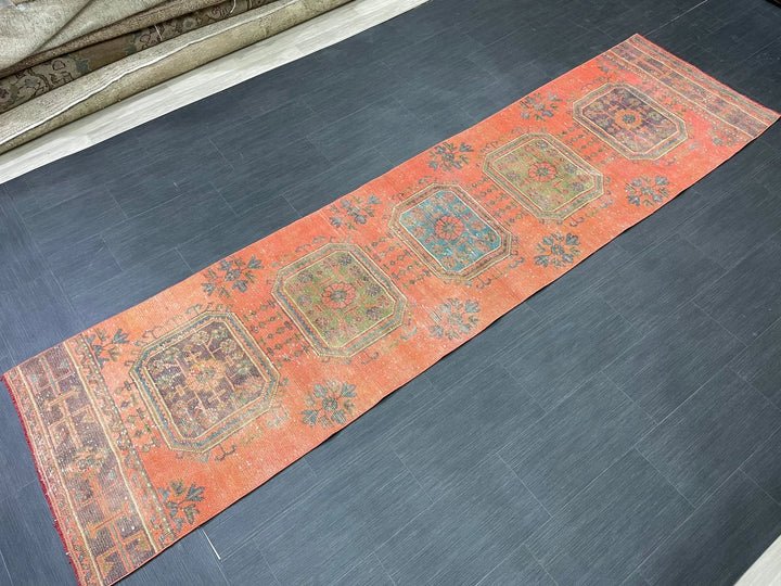Red Turkish Runner Rug 2' 9" x 11' 1" Hand-Knotted | No. WR45097
