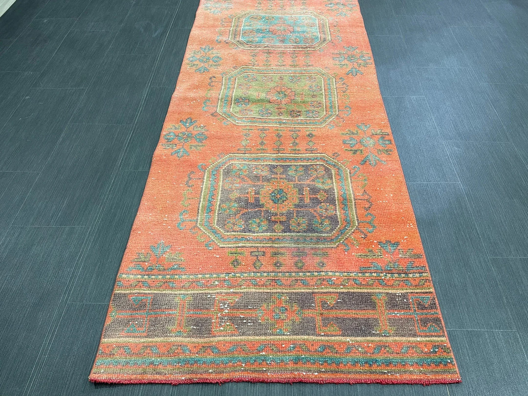 Red Turkish Runner Rug 2' 9" x 11' 1" Hand-Knotted | No. WR45097