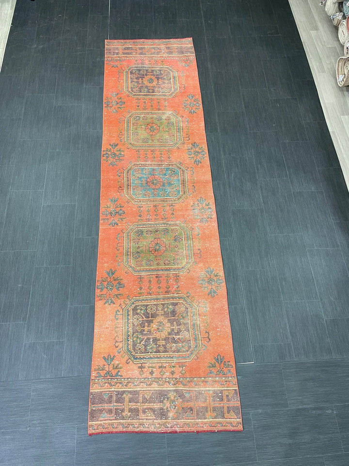 Red Turkish Runner Rug 2' 9" x 11' 1" Hand-Knotted | No. WR45097