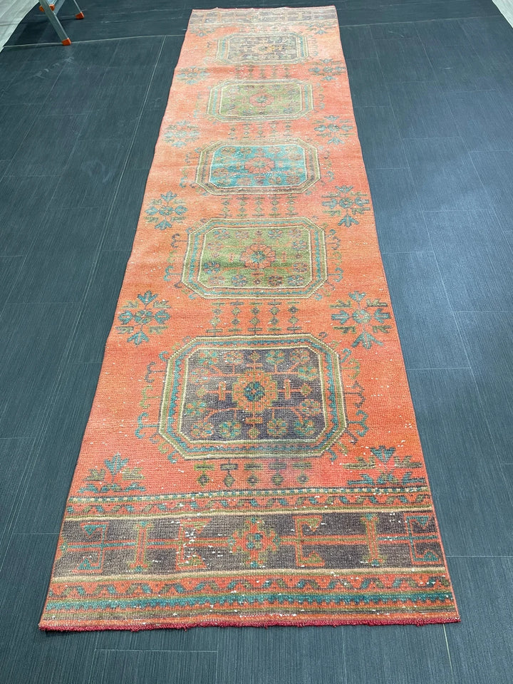 Red Turkish Runner Rug 2' 9" x 11' 1" Hand-Knotted | No. WR45097