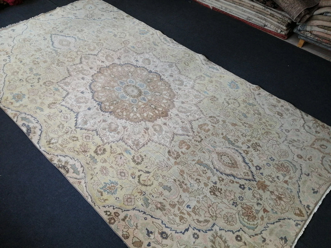Beige Turkish Runner Rug 6' x 11' Hand-Knotted | No. WR45171