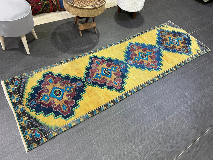 Yellow Turkish Runner Rug 2' 2" x 7' 2" Hand-Knotted | No. WR45214