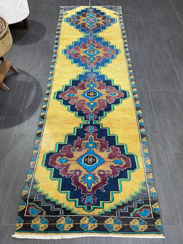Yellow Turkish Runner Rug 2' 2" x 7' 2" Hand-Knotted | No. WR45214