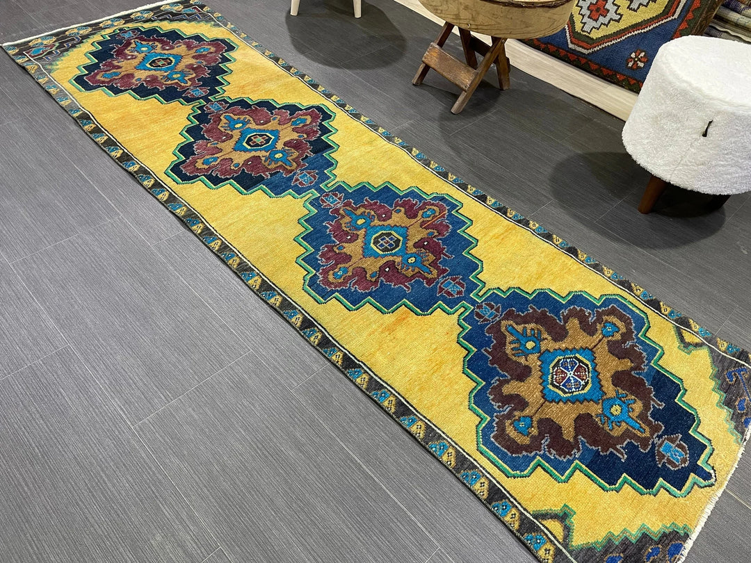 Yellow Turkish Runner Rug 2' 2" x 7' 2" Hand-Knotted | No. WR45214