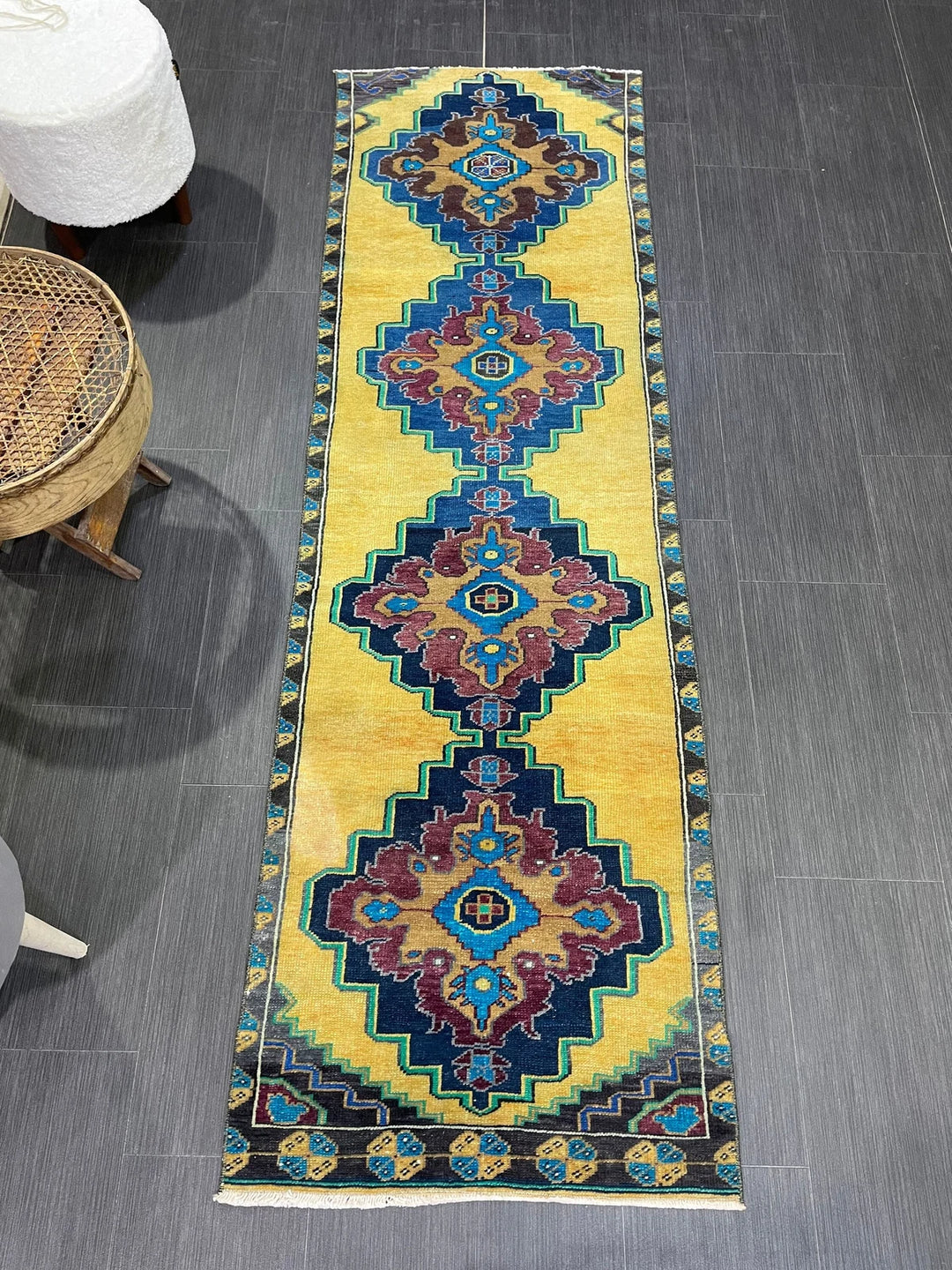 Yellow Turkish Runner Rug 2' 2" x 7' 2" Hand-Knotted | No. WR45214