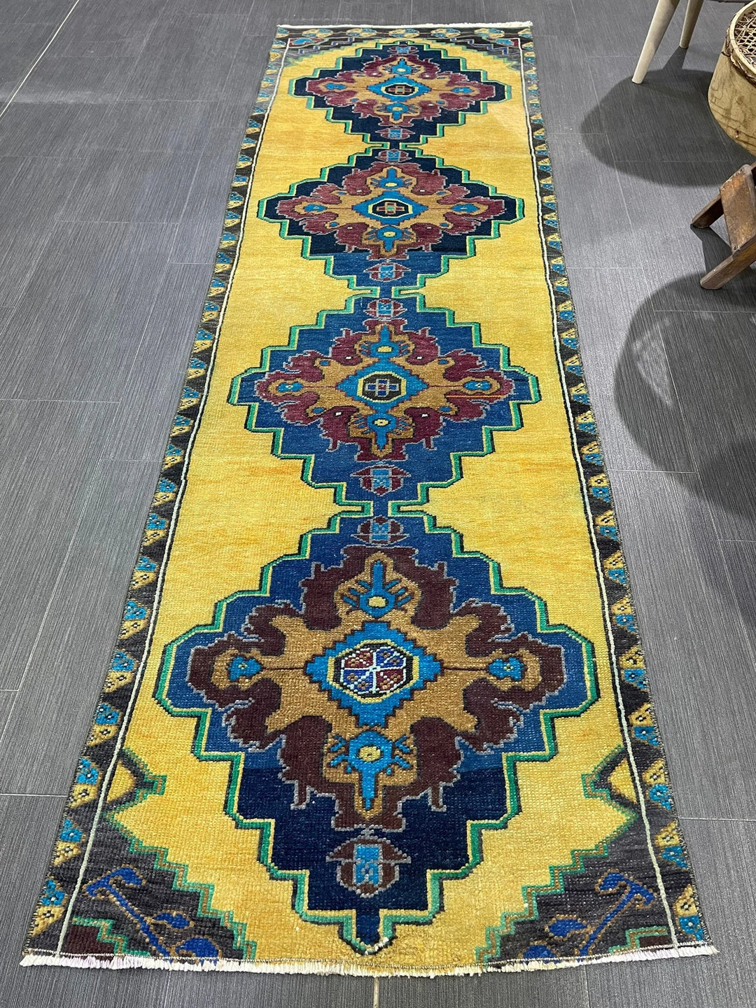 Yellow Turkish Runner Rug 2' 2" x 7' 2" Hand-Knotted | No. WR45214