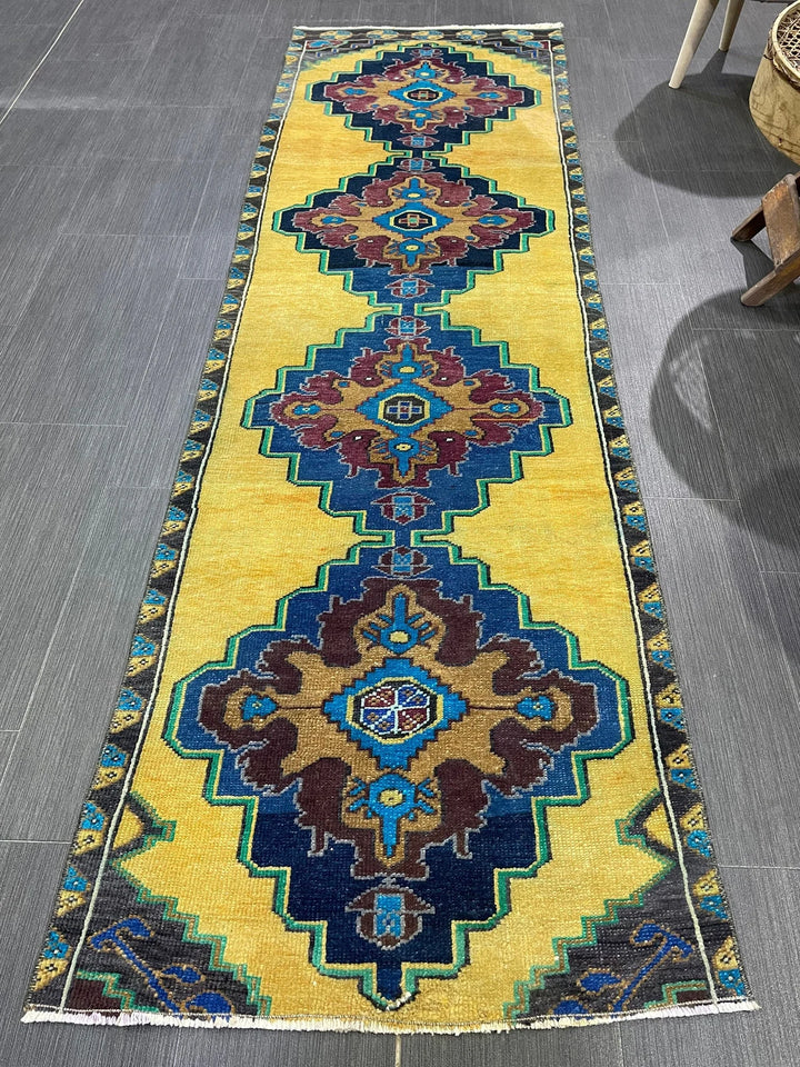 Yellow Turkish Runner Rug 2' 2" x 7' 2" Hand-Knotted | No. WR45214