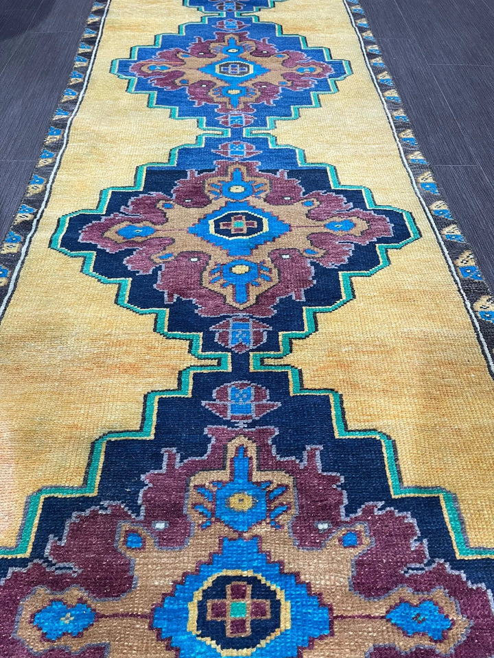 Yellow Turkish Runner Rug 2' 2" x 7' 2" Hand-Knotted | No. WR45214