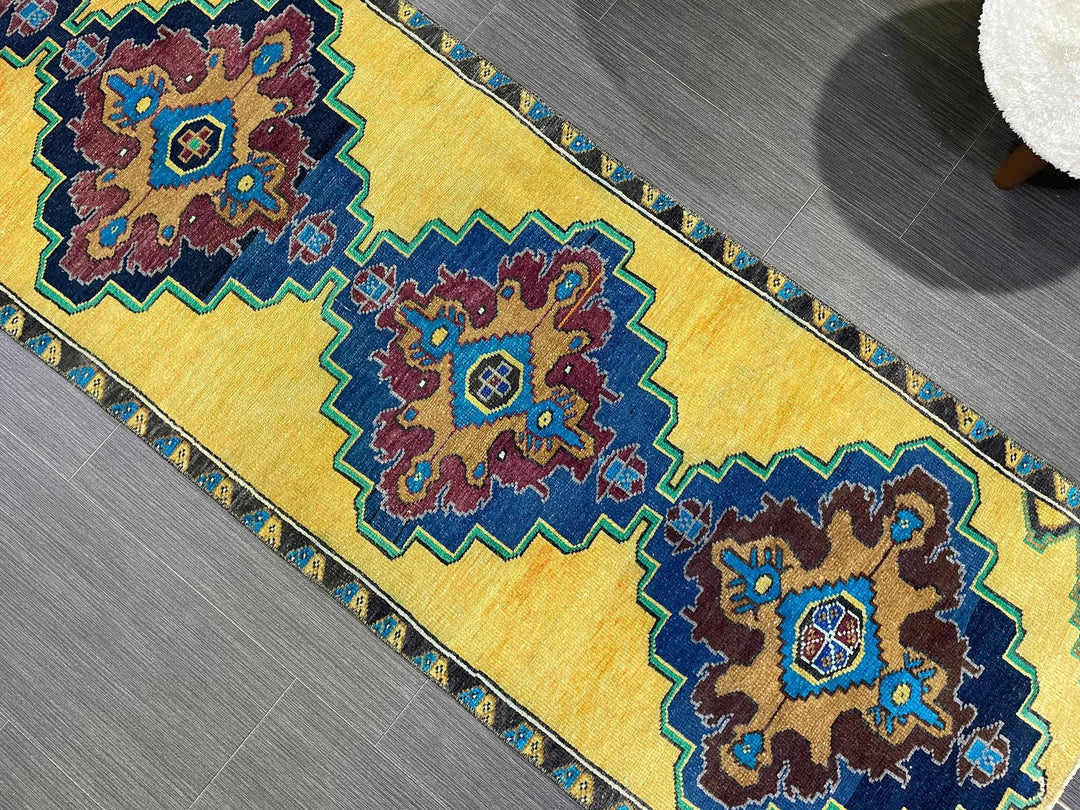 Yellow Turkish Runner Rug 2' 2" x 7' 2" Hand-Knotted | No. WR45214