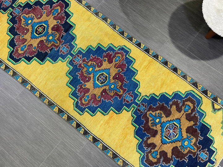 Yellow Turkish Runner Rug 2' 2" x 7' 2" Hand-Knotted | No. WR45214