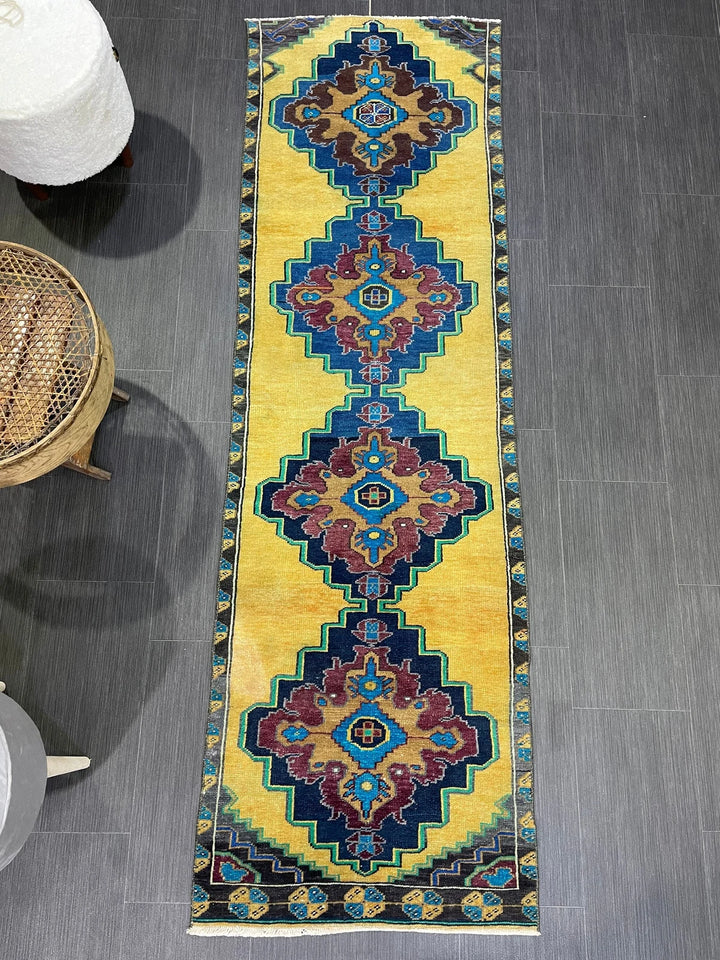Yellow Turkish Runner Rug 2' 2" x 7' 2" Hand-Knotted | No. WR45214