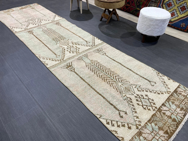 Beige Turkish Runner Rug 2' 8" x 10' 2" Hand-Knotted | No. WR45507