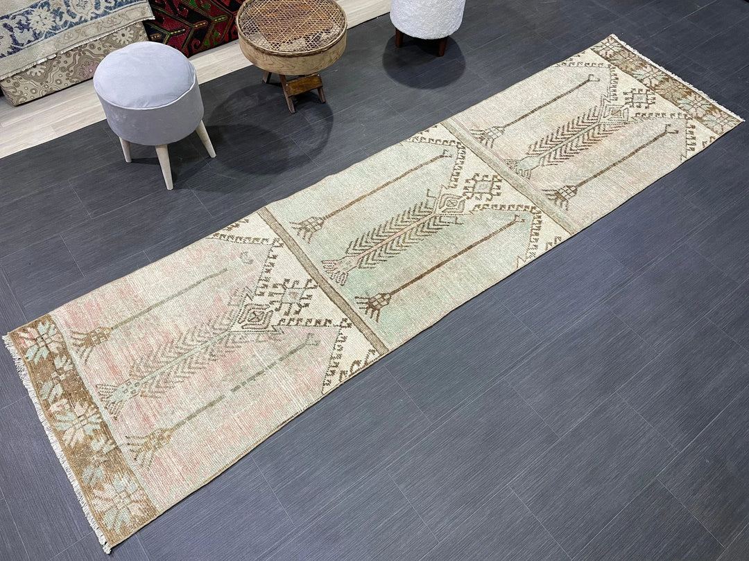Beige Turkish Runner Rug 2' 8" x 10' 2" Hand-Knotted | No. WR45507