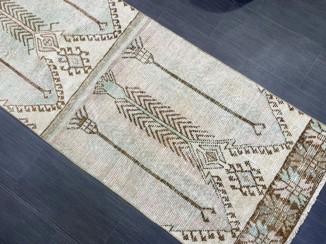 Beige Turkish Runner Rug 2' 8" x 10' 2" Hand-Knotted | No. WR45507