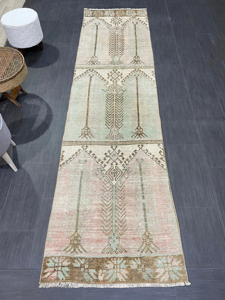 Beige Turkish Runner Rug 2' 8" x 10' 2" Hand-Knotted | No. WR45507