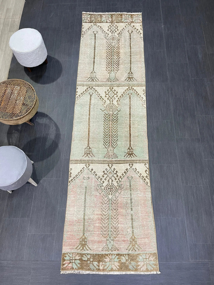 Beige Turkish Runner Rug 2' 8" x 10' 2" Hand-Knotted | No. WR45507