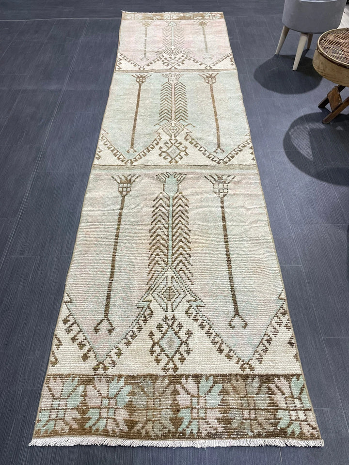 Beige Turkish Runner Rug 2' 8" x 10' 2" Hand-Knotted | No. WR45507