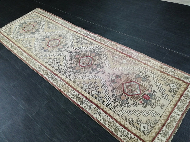 Tan Turkish Runner Rug 3' x 9' Hand-Knotted | No. WR46399