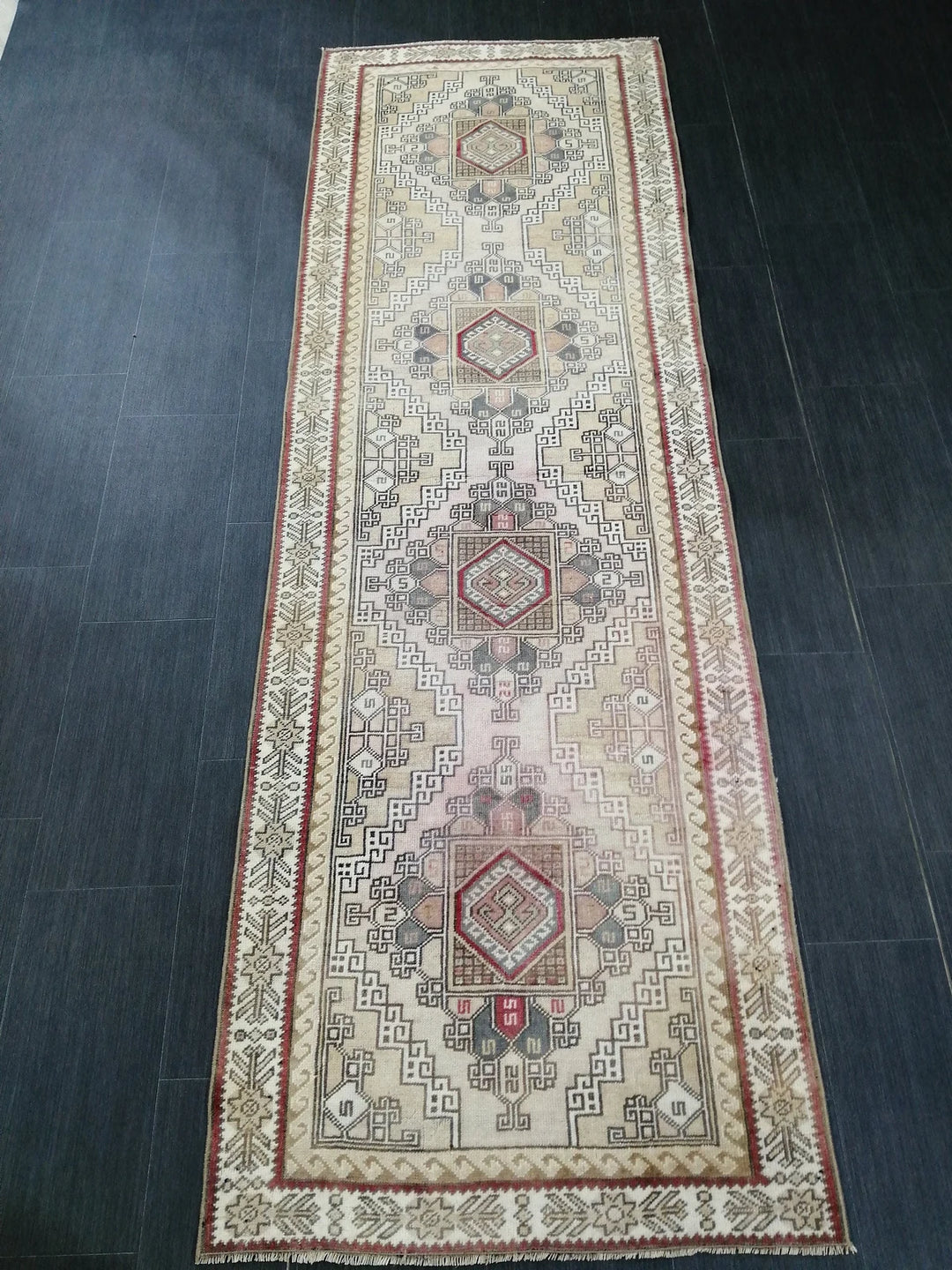 Tan Turkish Runner Rug 3' x 9' Hand-Knotted | No. WR46399