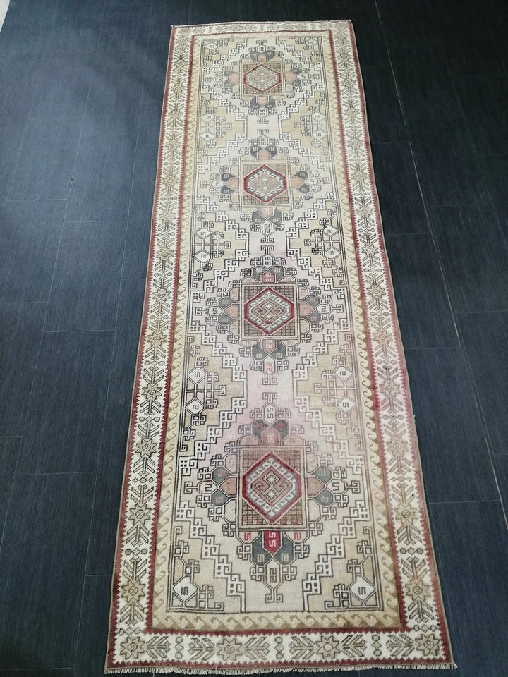 Tan Turkish Runner Rug 3' x 9' Hand-Knotted | No. WR46399