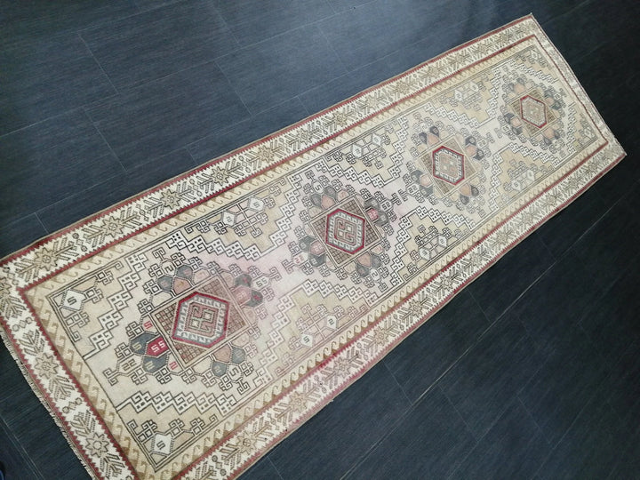 Tan Turkish Runner Rug 3' x 9' Hand-Knotted | No. WR46399