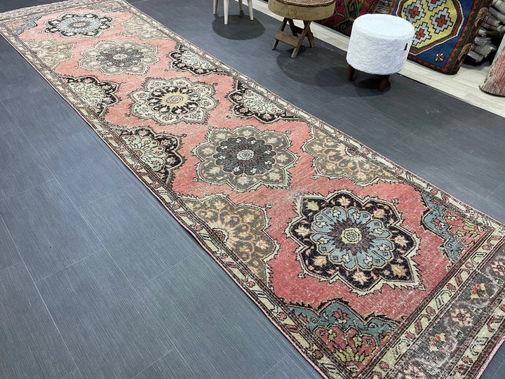 Beige Turkish Runner Rug 3' 5" x 12' 9" Hand-Knotted | No. WR46760