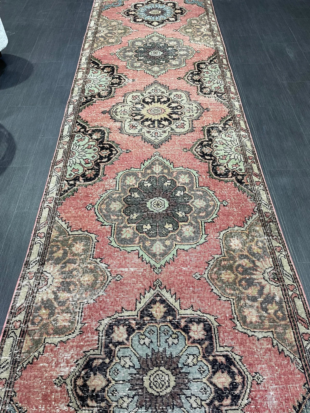 Beige Turkish Runner Rug 3' 5" x 12' 9" Hand-Knotted | No. WR46760