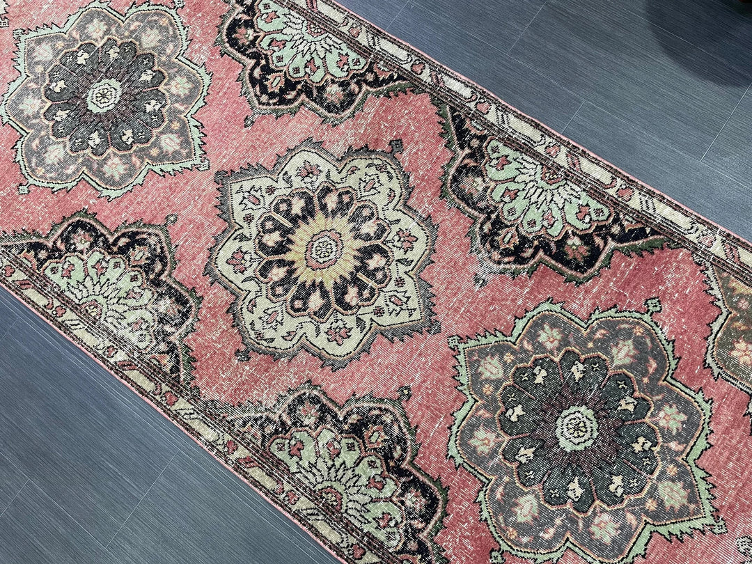Beige Turkish Runner Rug 3' 5" x 12' 9" Hand-Knotted | No. WR46760