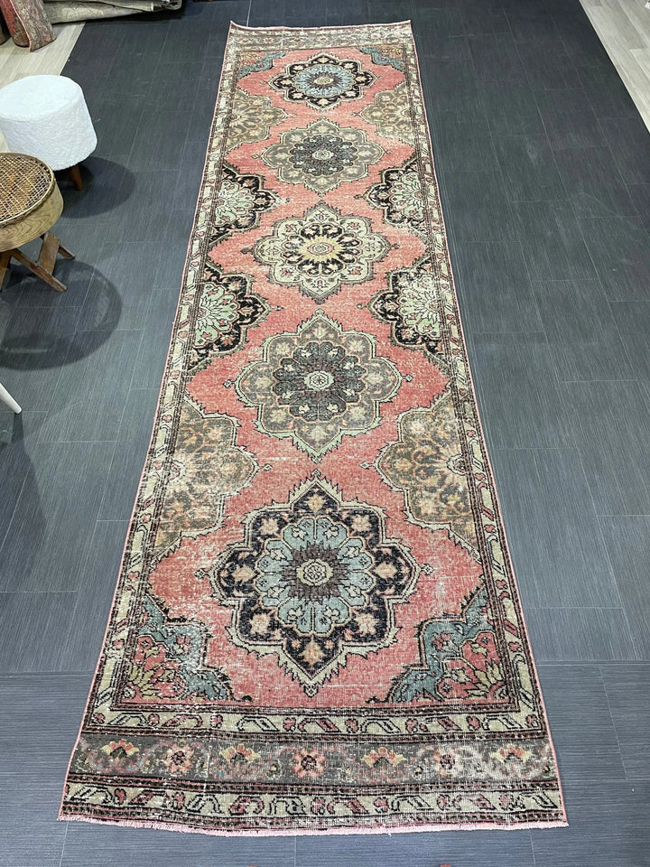 Beige Turkish Runner Rug 3' 5" x 12' 9" Hand-Knotted | No. WR46760