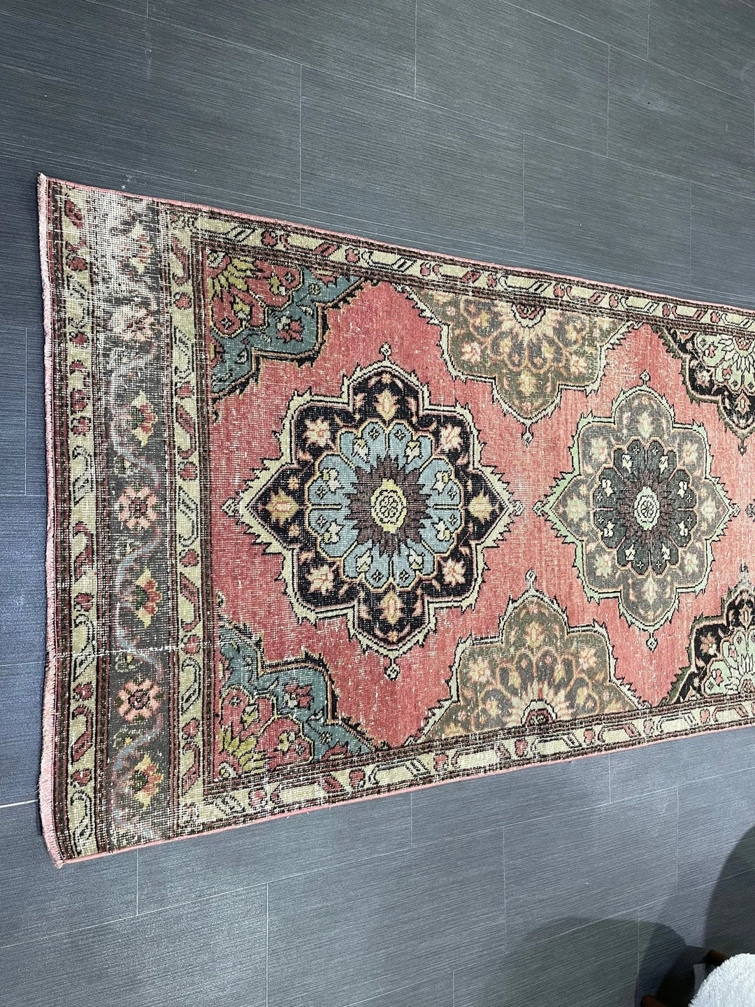 Beige Turkish Runner Rug 3' 5" x 12' 9" Hand-Knotted | No. WR46760