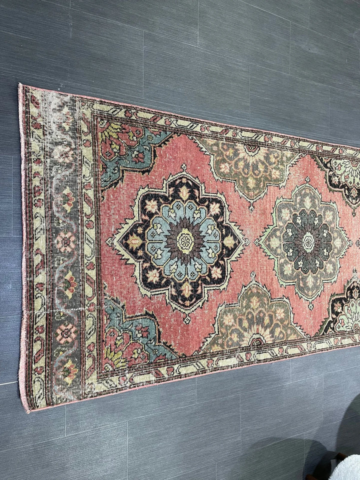 Beige Turkish Runner Rug 3' 5" x 12' 9" Hand-Knotted | No. WR46760