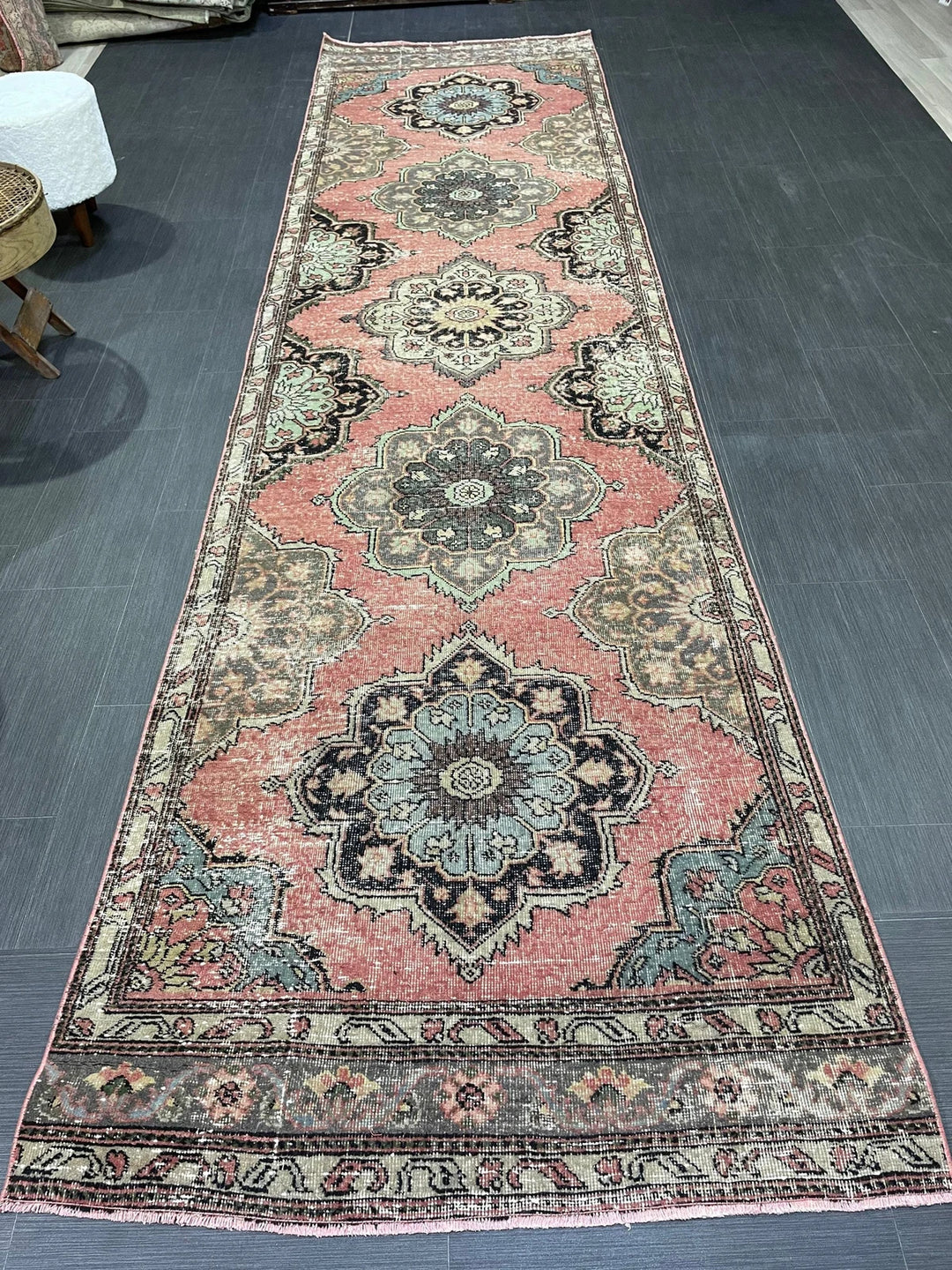 Beige Turkish Runner Rug 3' 5" x 12' 9" Hand-Knotted | No. WR46760