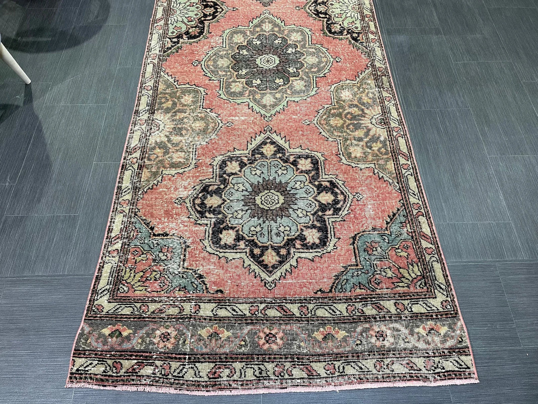 Beige Turkish Runner Rug 3' 5" x 12' 9" Hand-Knotted | No. WR46760