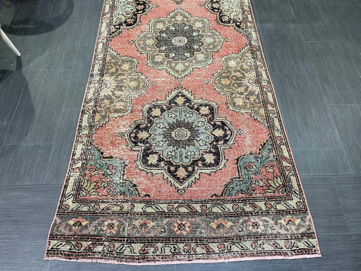 Beige Turkish Runner Rug 3' 5" x 12' 9" Hand-Knotted | No. WR46760