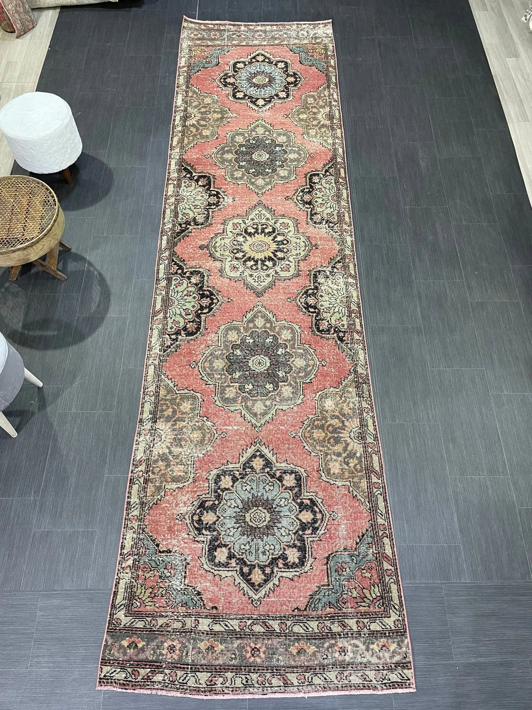 Beige Turkish Runner Rug 3' 5" x 12' 9" Hand-Knotted | No. WR46760