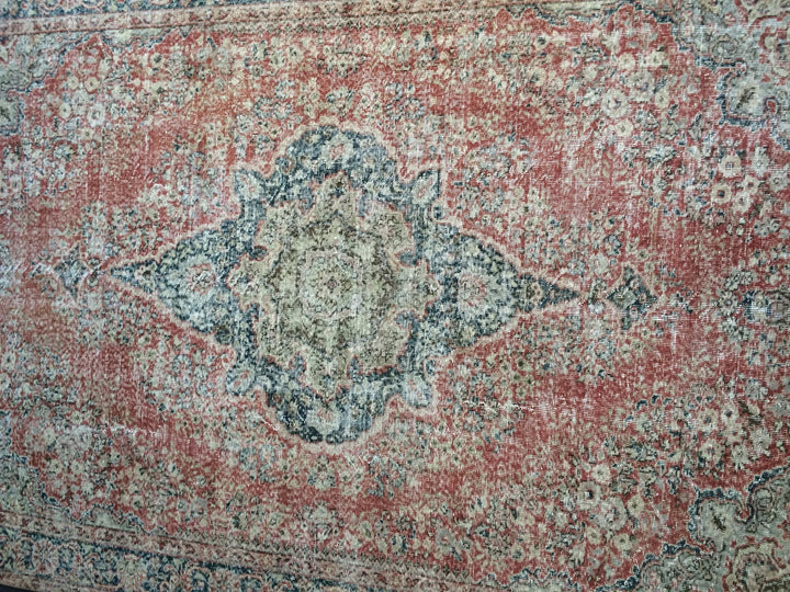 Beige Turkish Runner Rug 6' 8" x 10' Hand-Knotted | No. WR46862