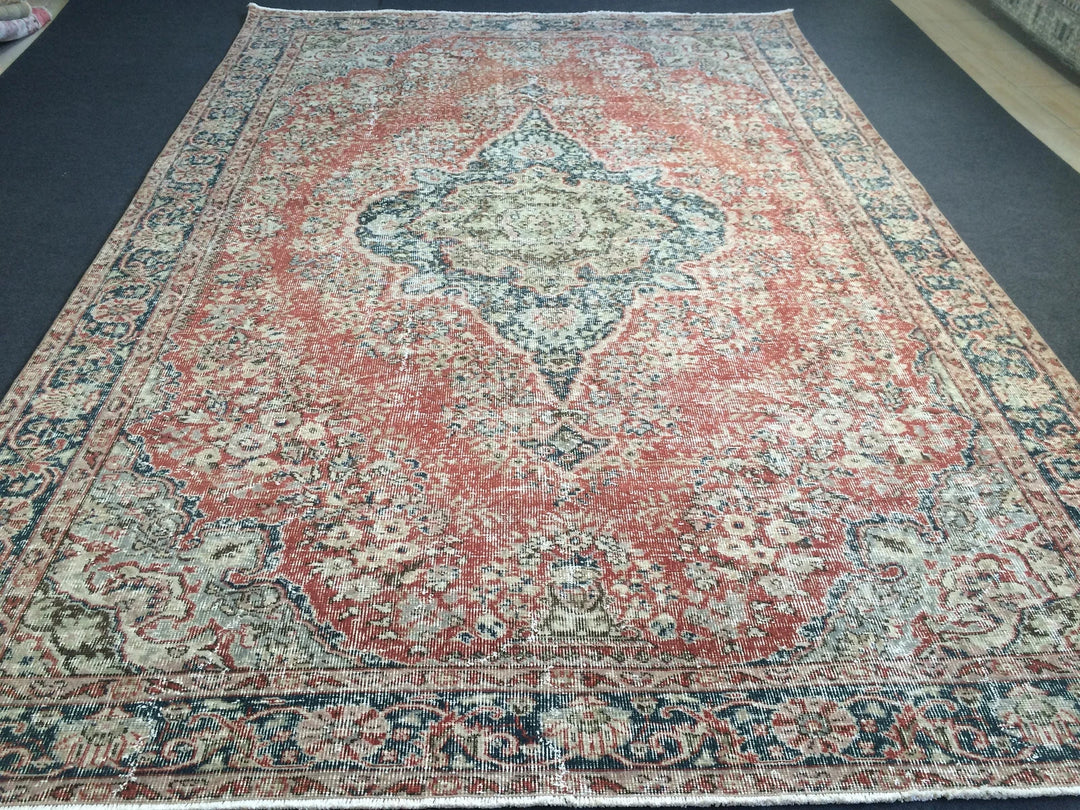 Beige Turkish Runner Rug 6' 8" x 10' Hand-Knotted | No. WR46862