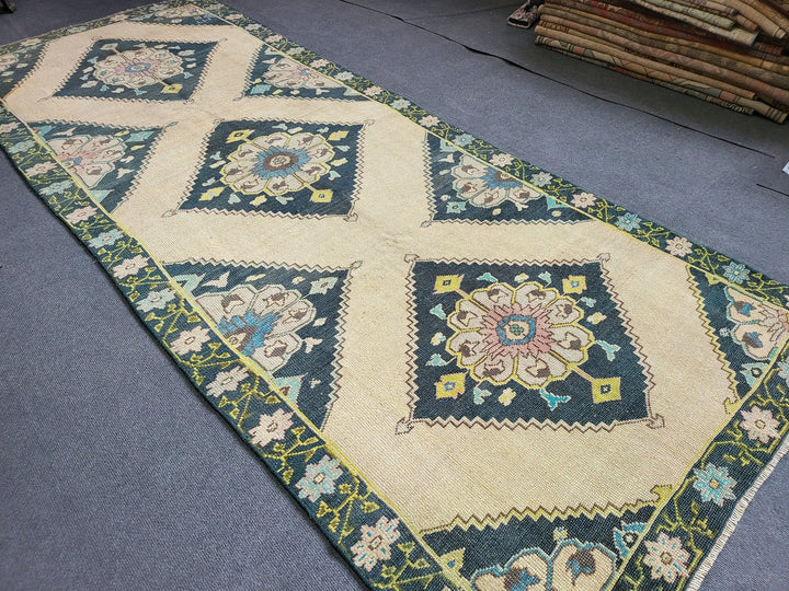 Navy Turkish Runner Rug 3' 10" x 9' 7" Hand-Knotted | No. WR46985